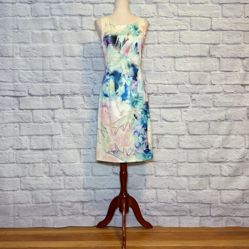 Kaya & Sloane Cream Abstract Print Knee-Length Dress